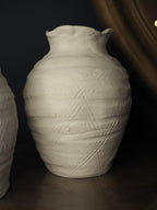 Small stoneware matt fluted neck vase