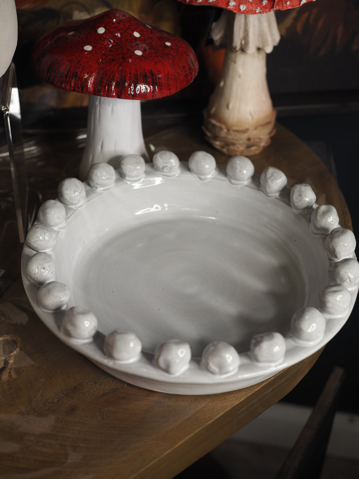 Large distressed white bobble bowl