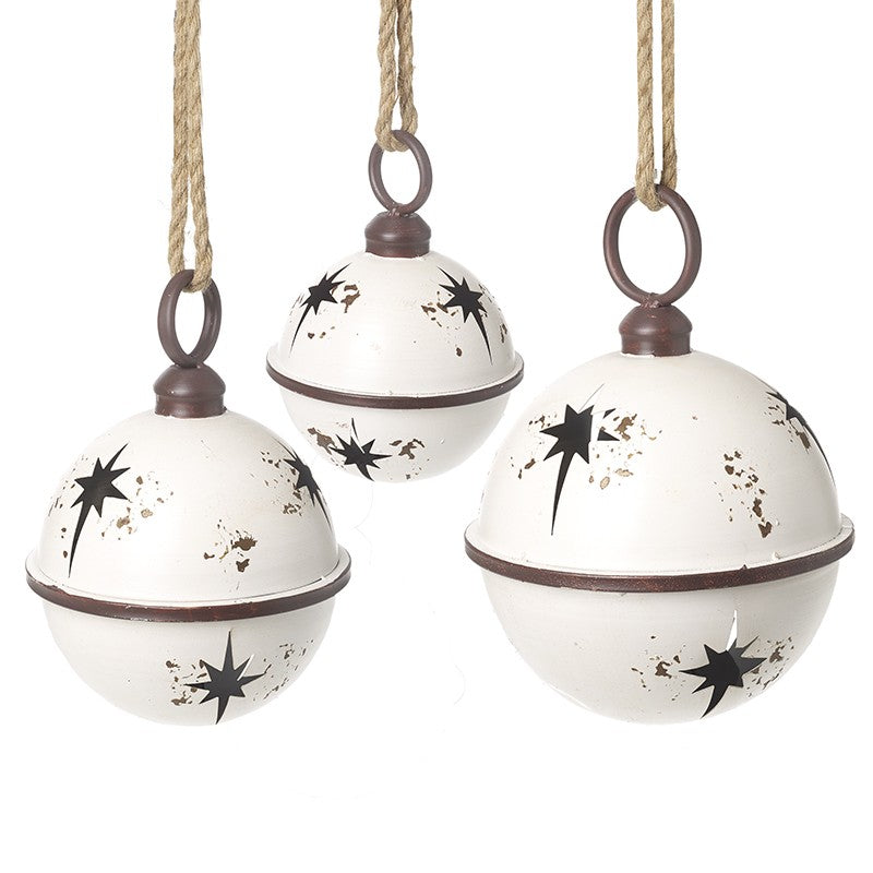 White rustic metal bells set