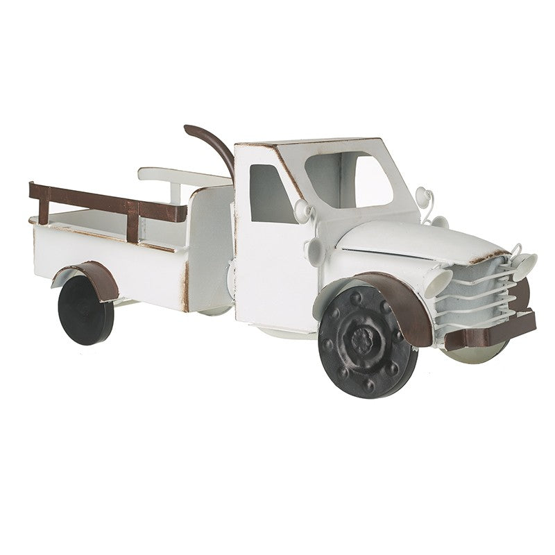 Vintage style white metal pick up truck