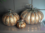 Copper Antiqued Metal Pumpkin Ornament, Large