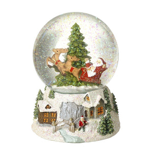 Santa and his sleigh festive snow globe with village scene
