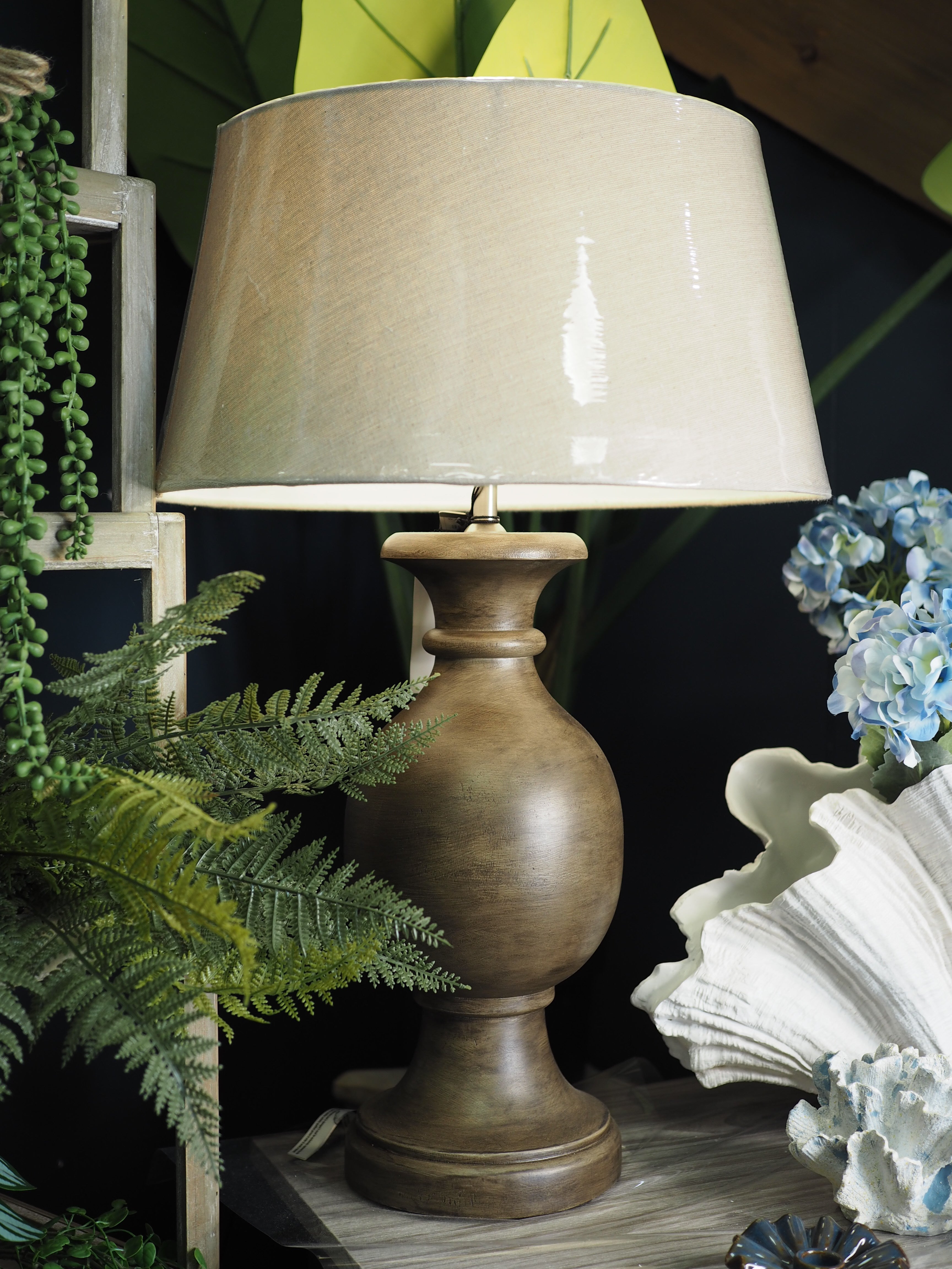 Rich wood bulbous lamp base and shade