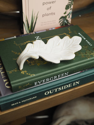 Cream ceramic oak leaf dish