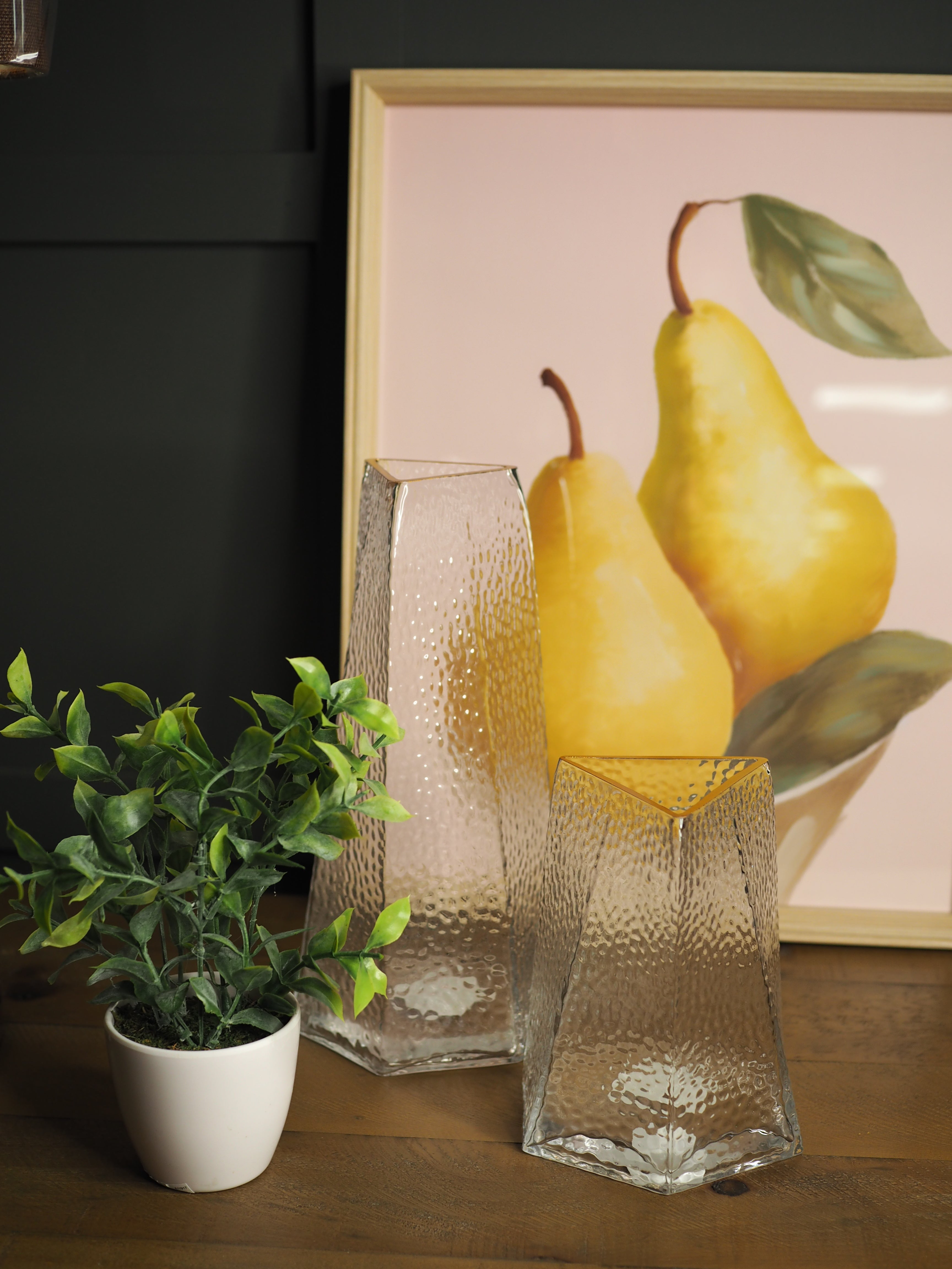 Short hammered glass vase