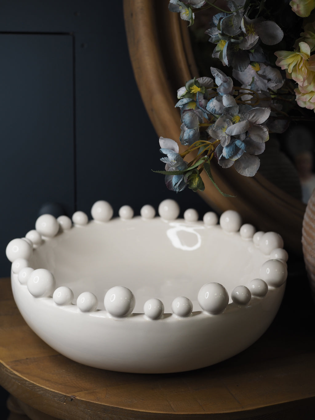 White crackled glaze bowl with bobble detail