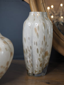Light grey glass vase with burnished gold spots