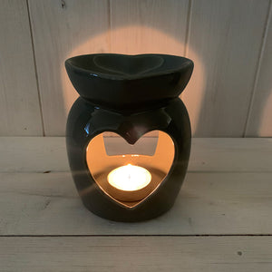 Dark Grey heart ceramic wax/oil burner