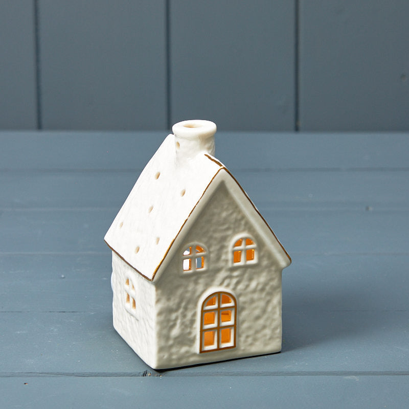 Cream ceramic tealight cottage with gold trim