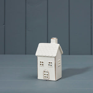 Cream ceramic tealight house with gold trim