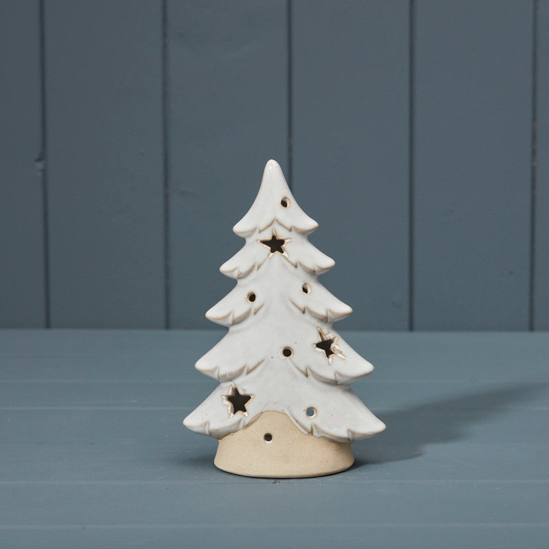 Off white ceramic Christmas tree tealight holder