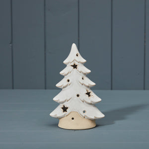 Off white ceramic Christmas tree tealight holder