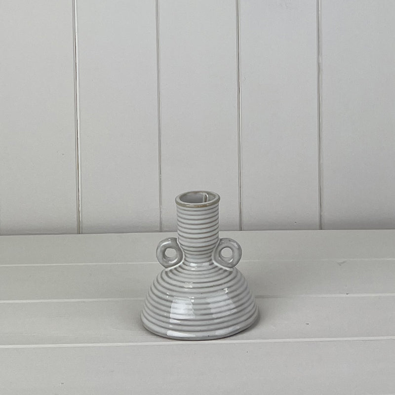 Grey textured ceramic 2 handled candle holder