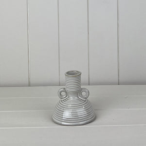 Grey textured ceramic 2 handled candle holder