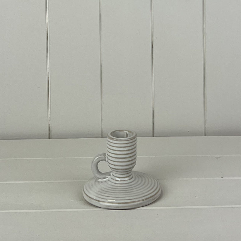 Grey textured ceramic handled candle holder