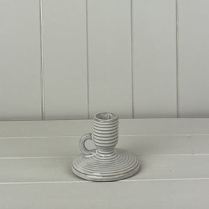 Grey textured ceramic handled candle holder