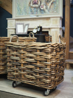 Glenweave small log basket with wheels and jute lining
