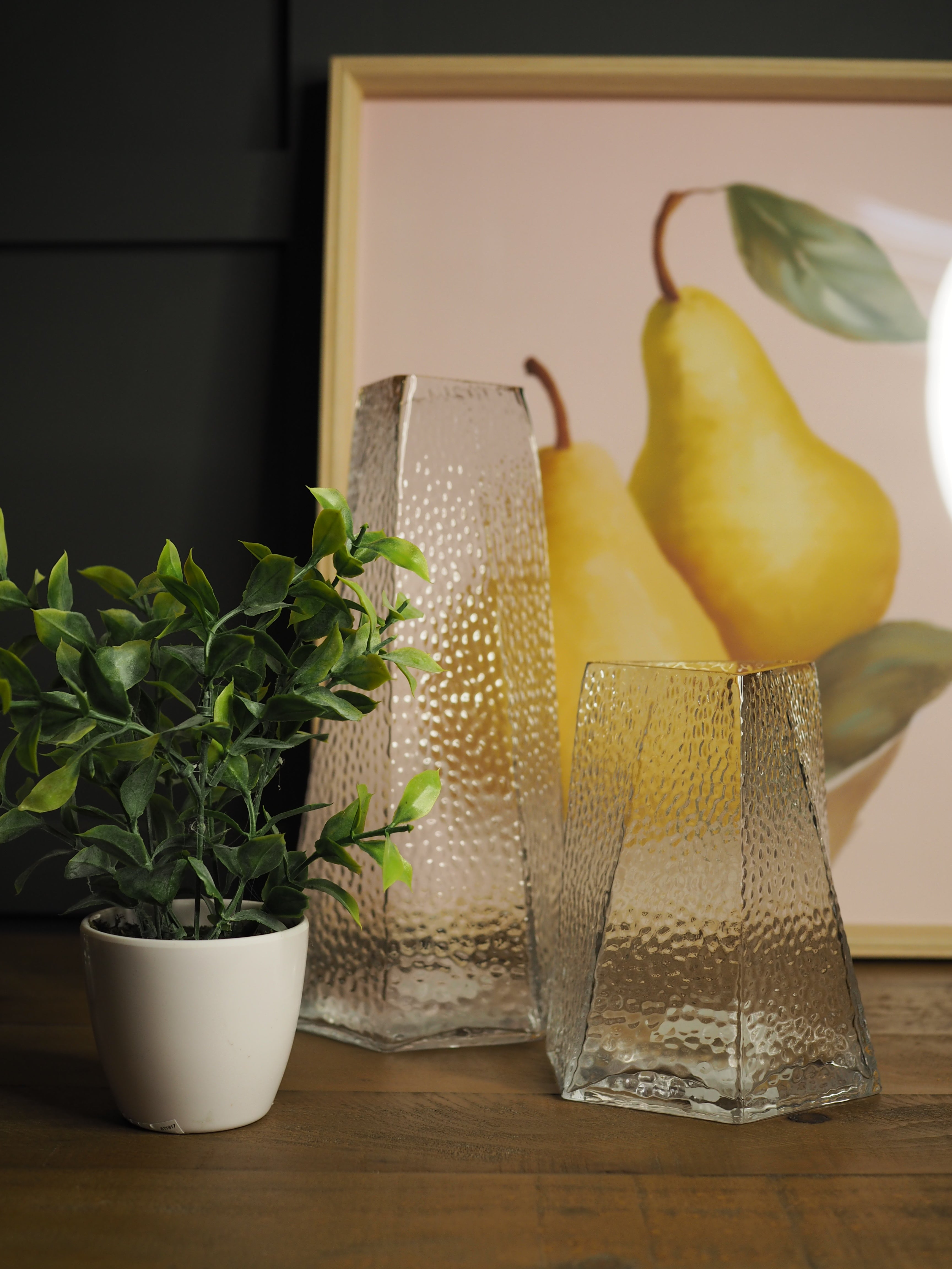 Short hammered glass vase
