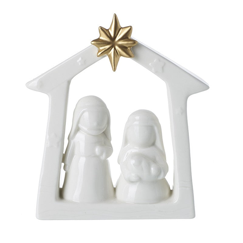 Small white ceramic nativity with gold star
