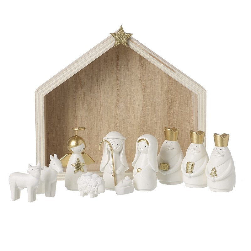 Cute white and gold nativity set