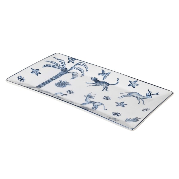 Blue & white palm tree trinket plate