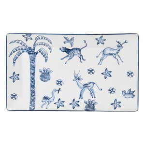 Blue & white palm tree trinket plate