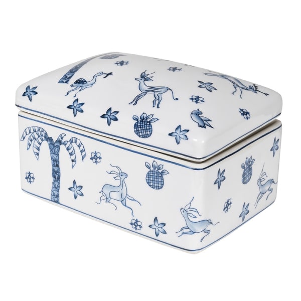 Blue & white palm tree storage box