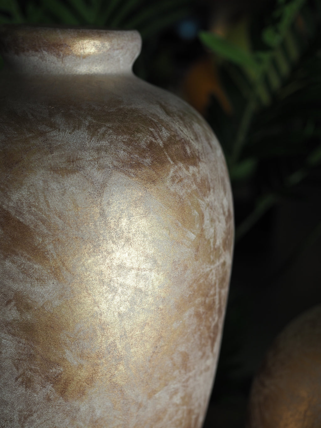 Tall matt gold vase with glitter effect finish