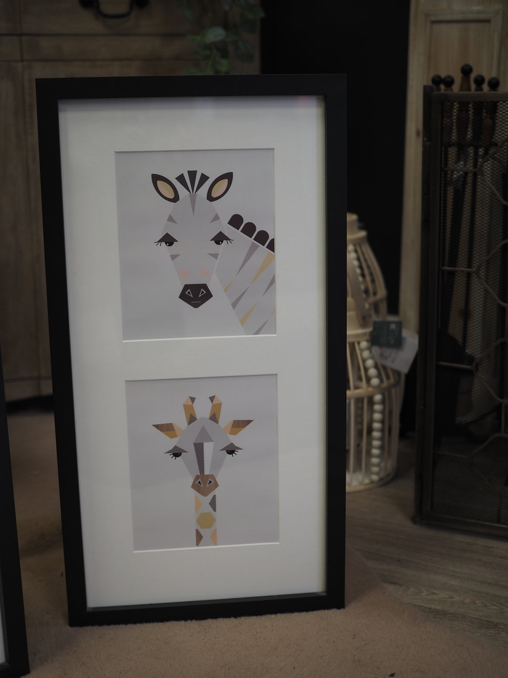 Zebra & giraffe framed print