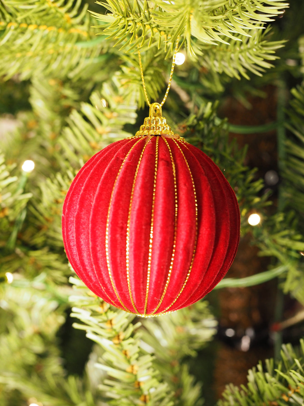 Oxblood Flocked Bauble with Gold Wire Stripe