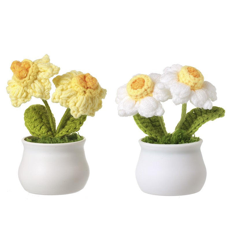 Knitted daffodils in pots
