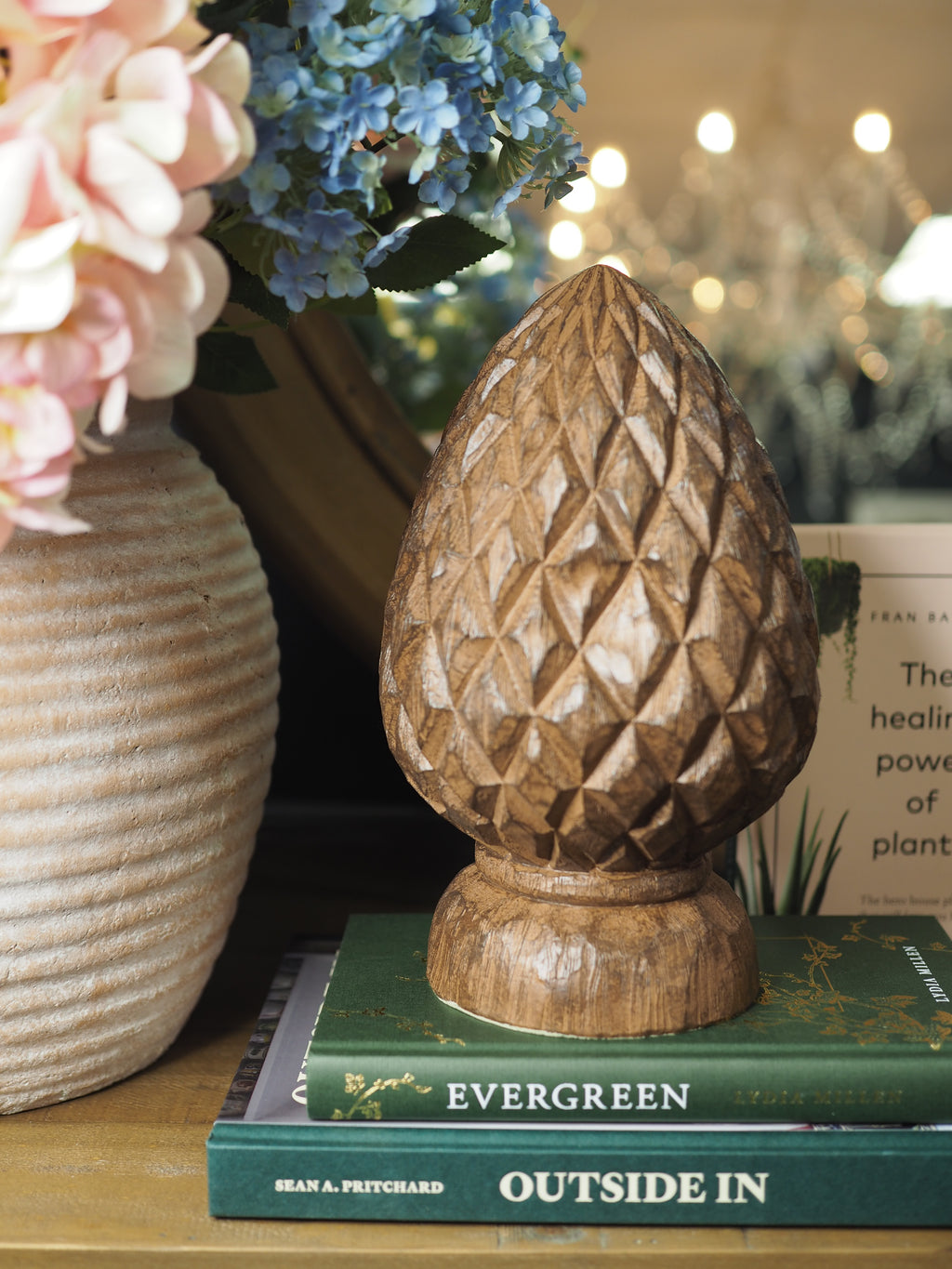 Dark wood effect artichoke ornament