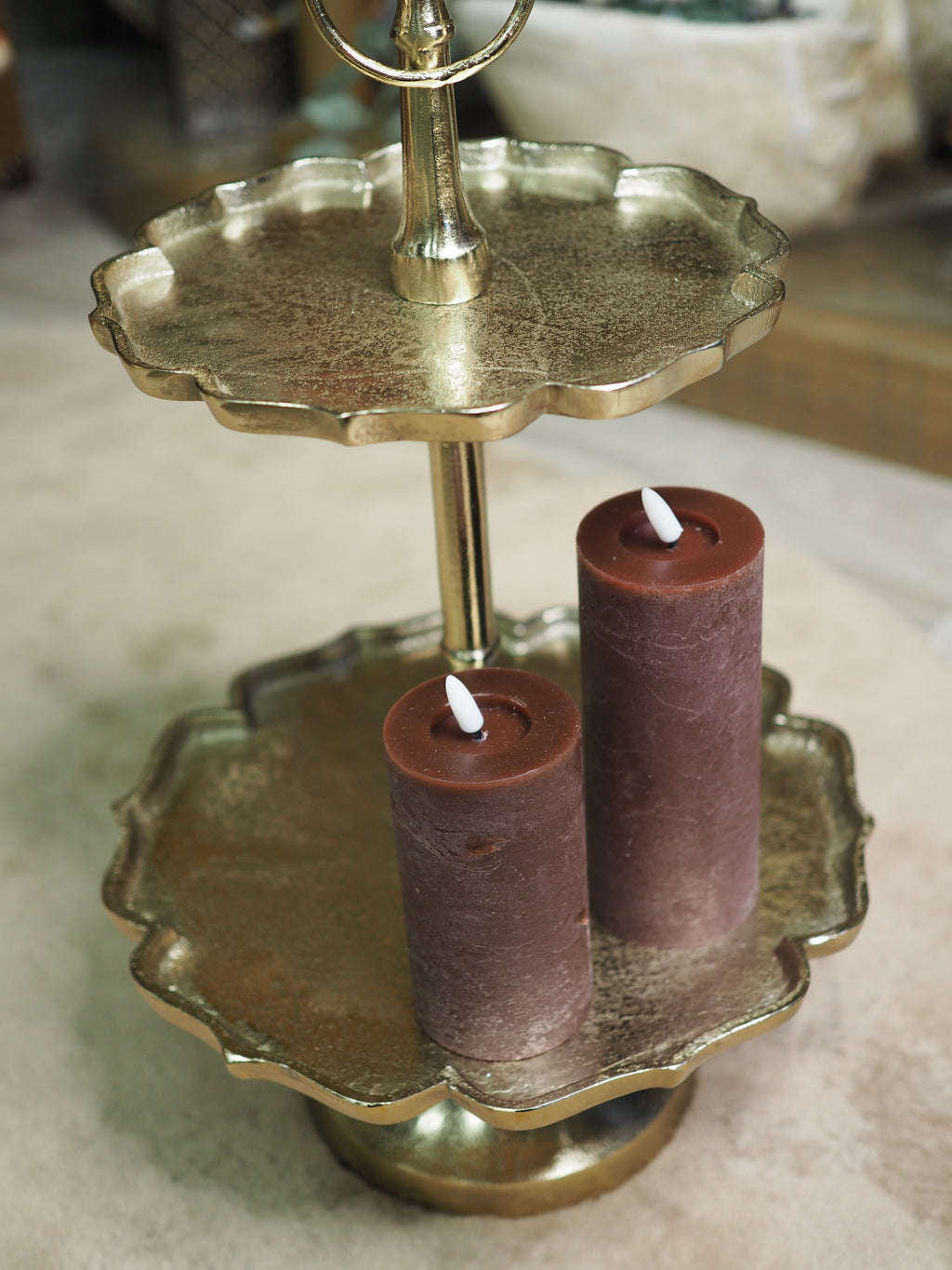 Oxblood LED wax pillar candle (19cmH)