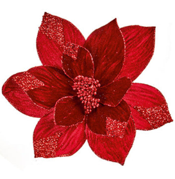 29cm Burgundy clip on velvet poinsettia with sequins