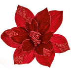 29cm Burgundy clip on velvet poinsettia with sequins