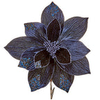 29cm dark blue velvet clip on poinsettia with gold sequins