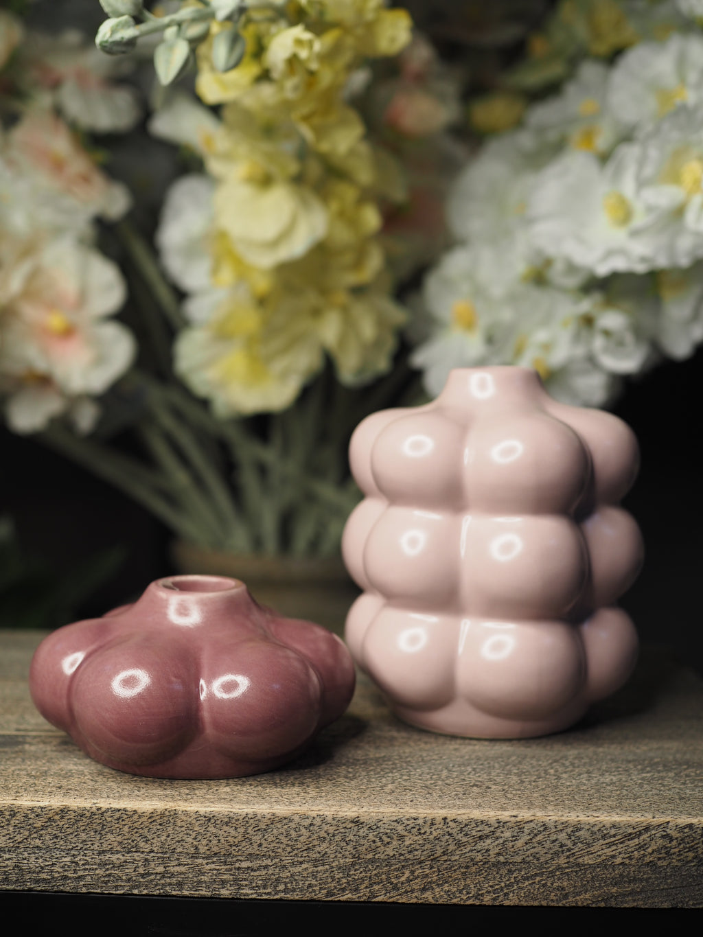 Pink bubble style candle holder