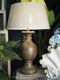 Rich wood bulbous lamp base and shade