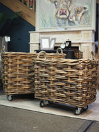 Set of 2 Glenweave log baskets with wheels and jute lining