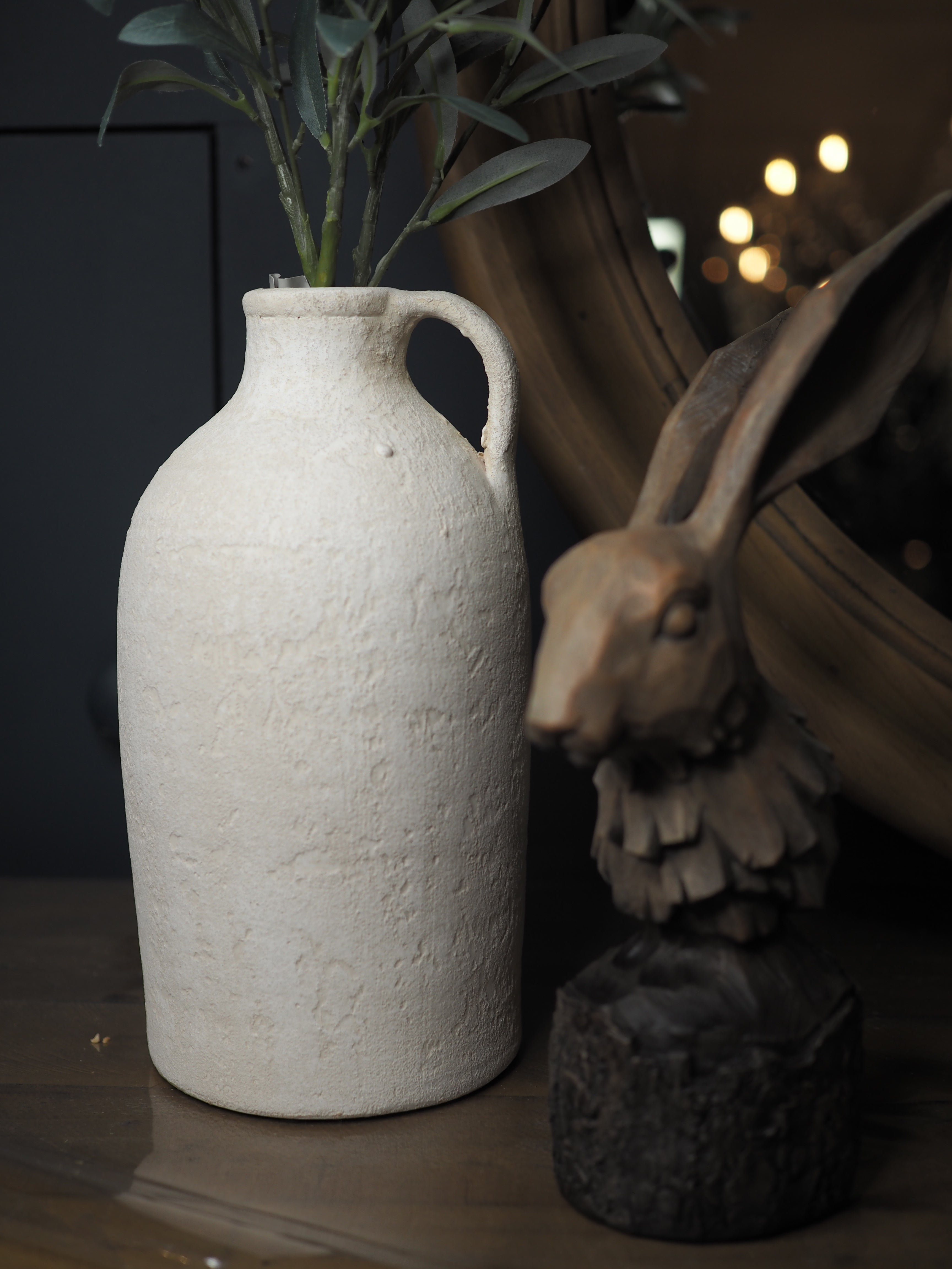 Tall cream/grey terracotta handled vase