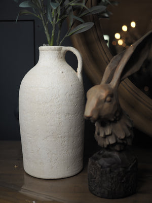 Tall cream/grey terracotta handled vase