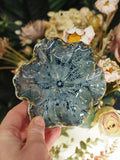 Blue reactive stoneware hellebore trinket dish