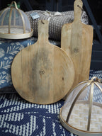 Round mangowood chopping board with handle