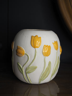 Yellow tulip stoneware vase