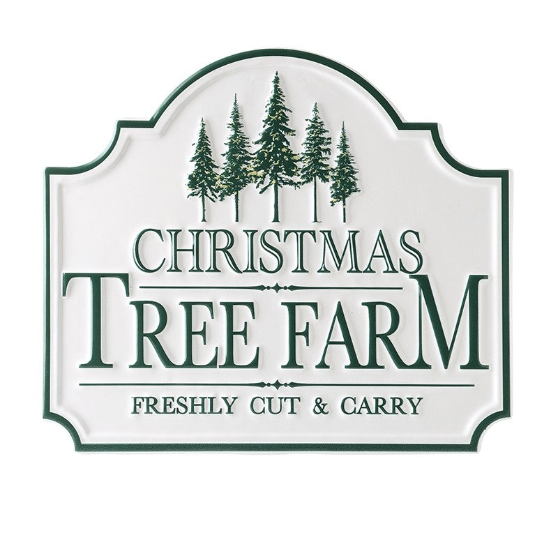 White Christmas tree farm metal sign