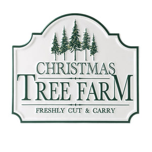 White Christmas tree farm metal sign