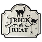 White trick or treat metal sign