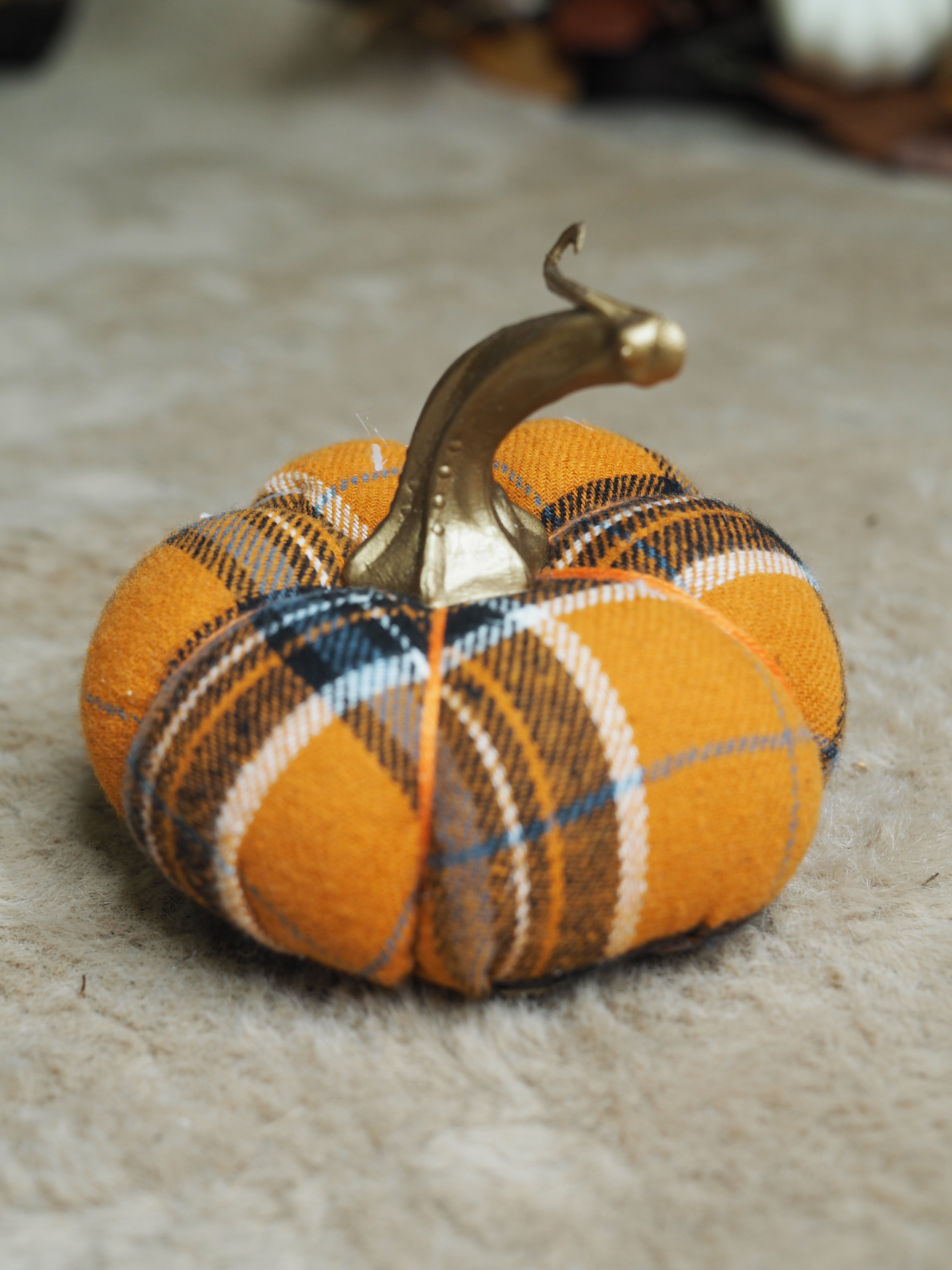 Orange tartan fabric pumpkin