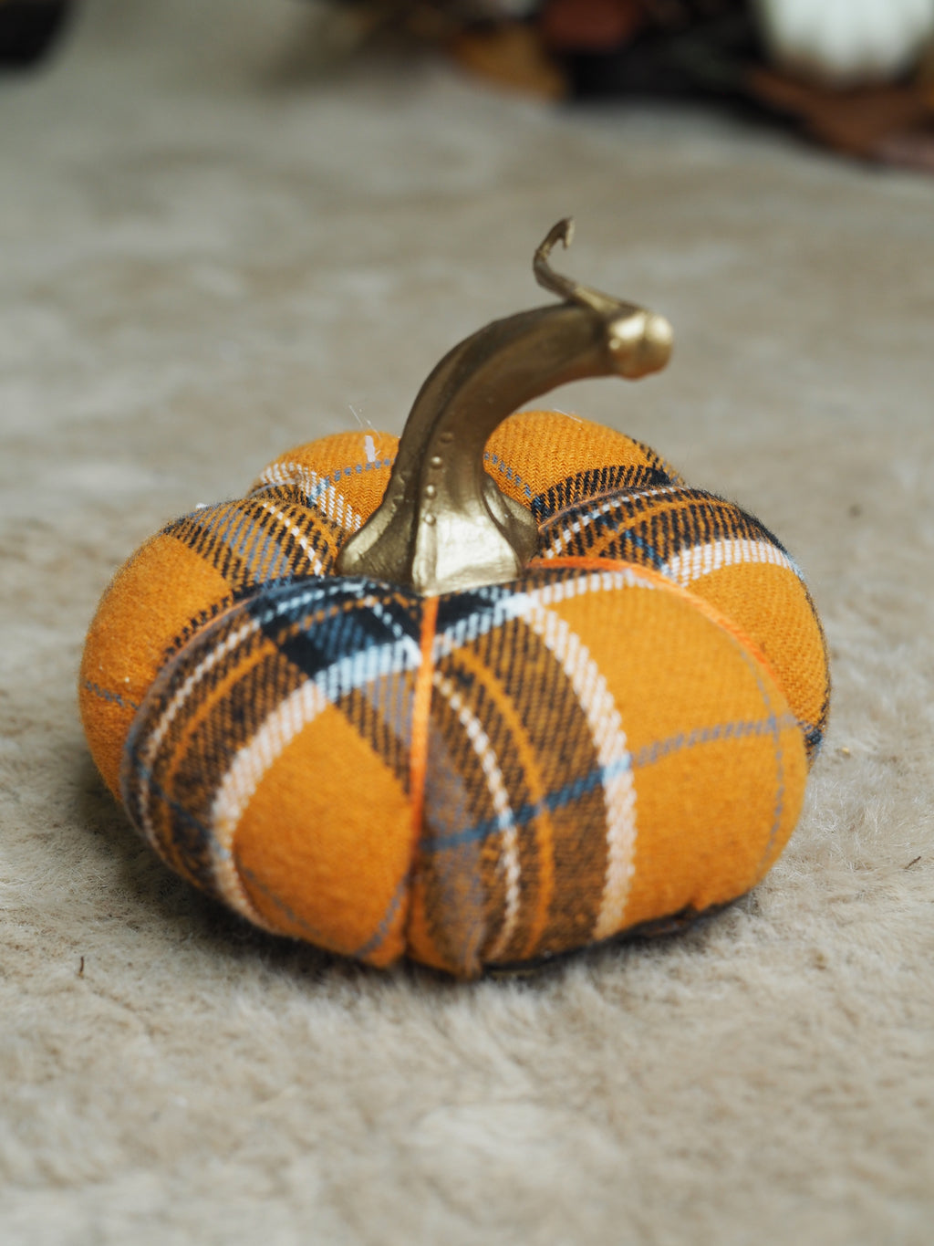 Orange tartan fabric pumpkin