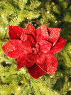 29cm Burgundy clip on velvet poinsettia with sequins